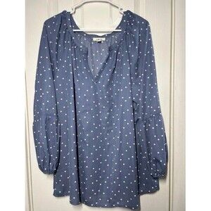 Como Blu Women’s Long-Sleeve Blouse Blue & White Polka Dot Size 1X